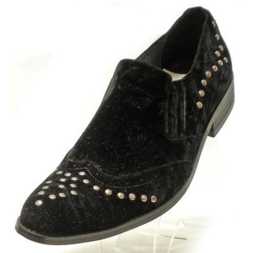 Encore By Fiesso Black Genuine Leather/Suede Loafer Shoes With Metal Studs FI8429